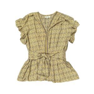 Max Studio Yellow Tie Front Short Sleeve Blouse